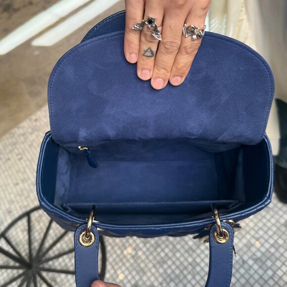 Dior 2022 Blue Lambskin Cannage Medium Lady Dior Handbag - Picture 13 of 16